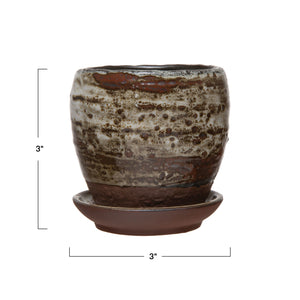 Pot, 2in, Stoneware, Reactive Glaze with Saucer