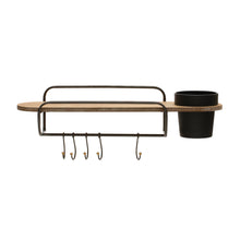 Load image into Gallery viewer, Metal &amp; MDF Wall Shelf with Planter &amp; 5 Hooks
