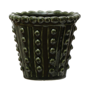 Pot, 4in, Stoneware, Hobnail Green