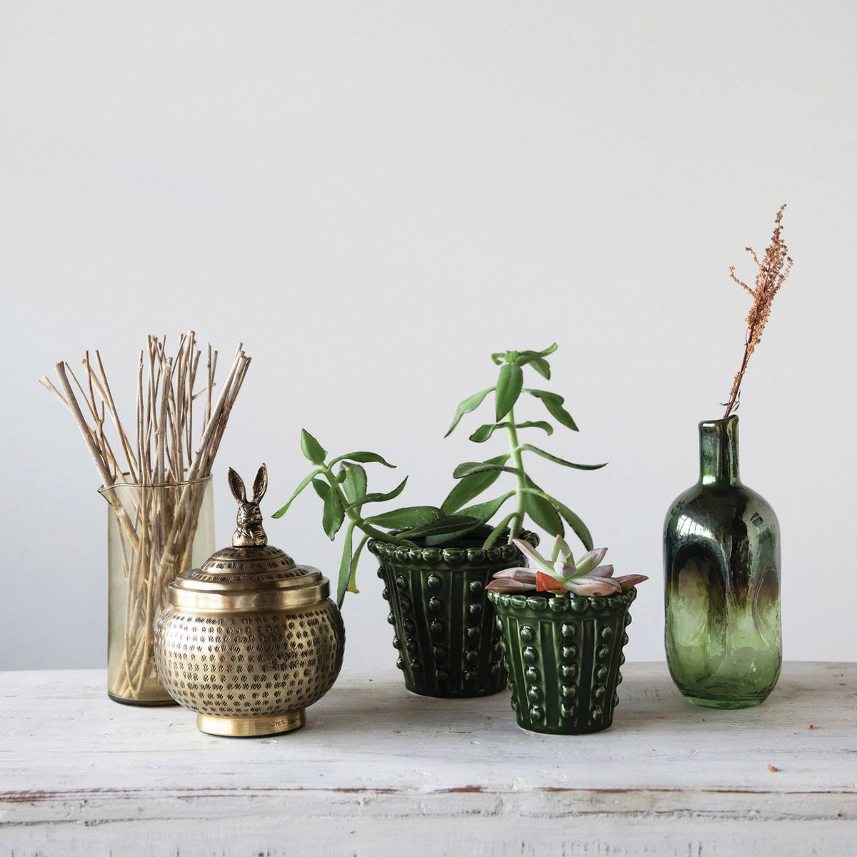 Pot, 4in, Stoneware, Hobnail Green