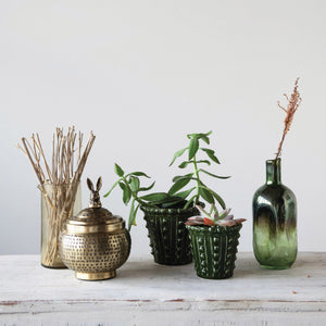 Pot, 4in, Stoneware, Hobnail Green