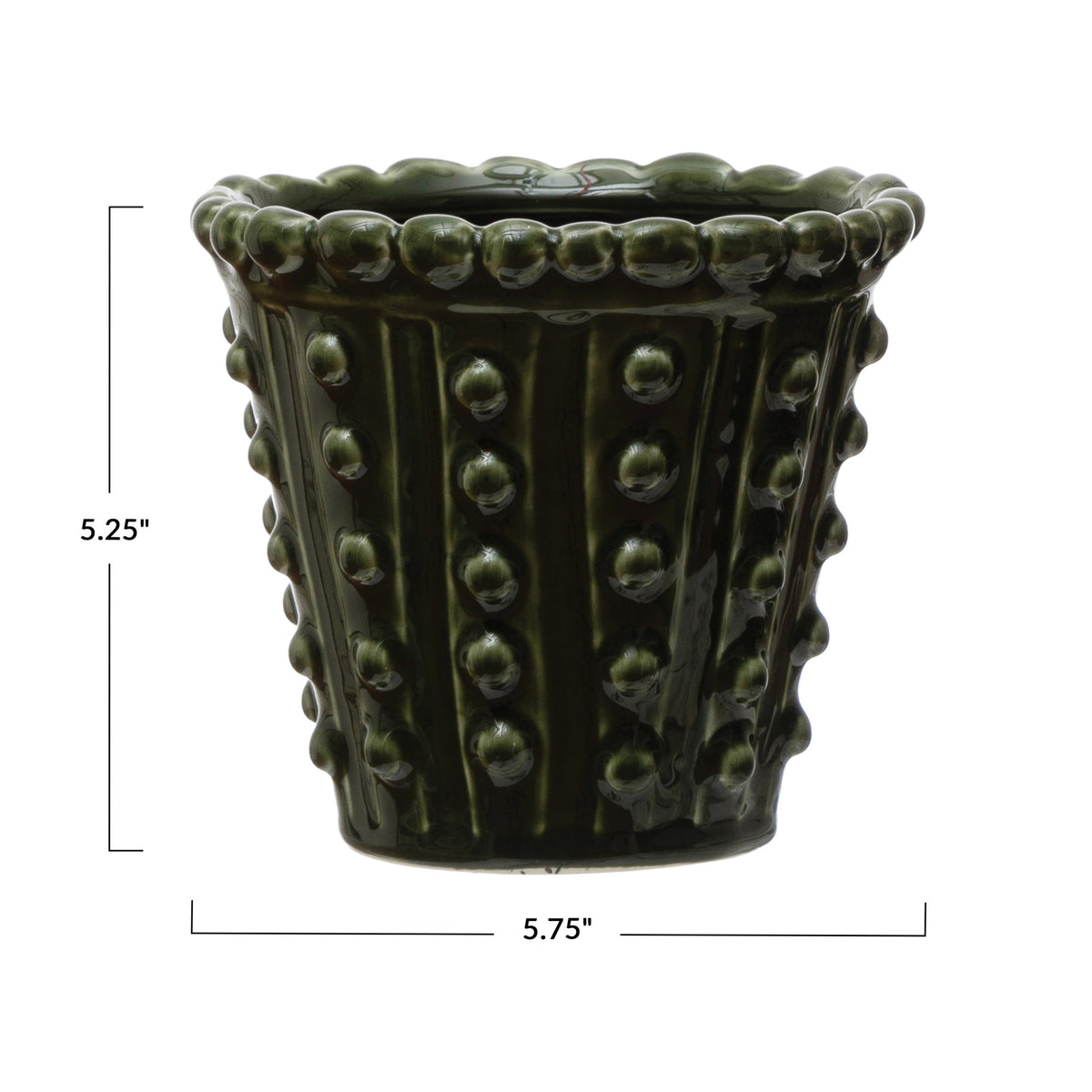 Pot, 4in, Stoneware, Hobnail Green
