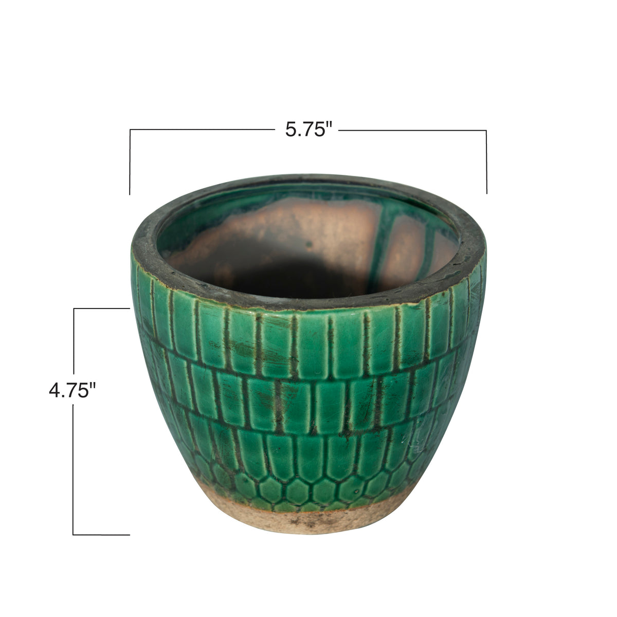 Pot, 4in, Terracotta, Distressed Tiled, Green