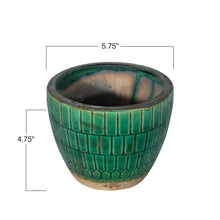 Load image into Gallery viewer, Pot, 4in, Terracotta, Distressed Tiled, Green
