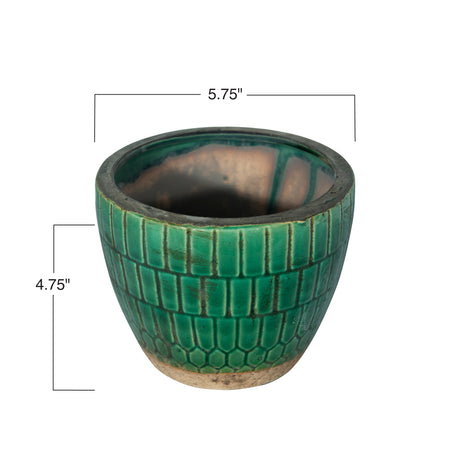 Pot, 4in, Terracotta, Distressed Tiled, Green