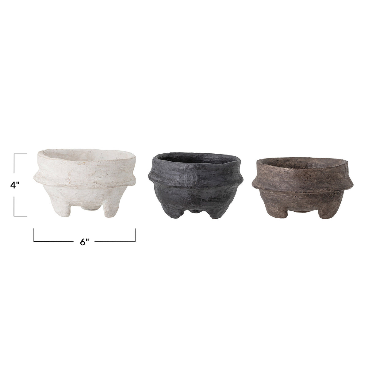 Pot, 6in, Paper Mache Footed Bowl