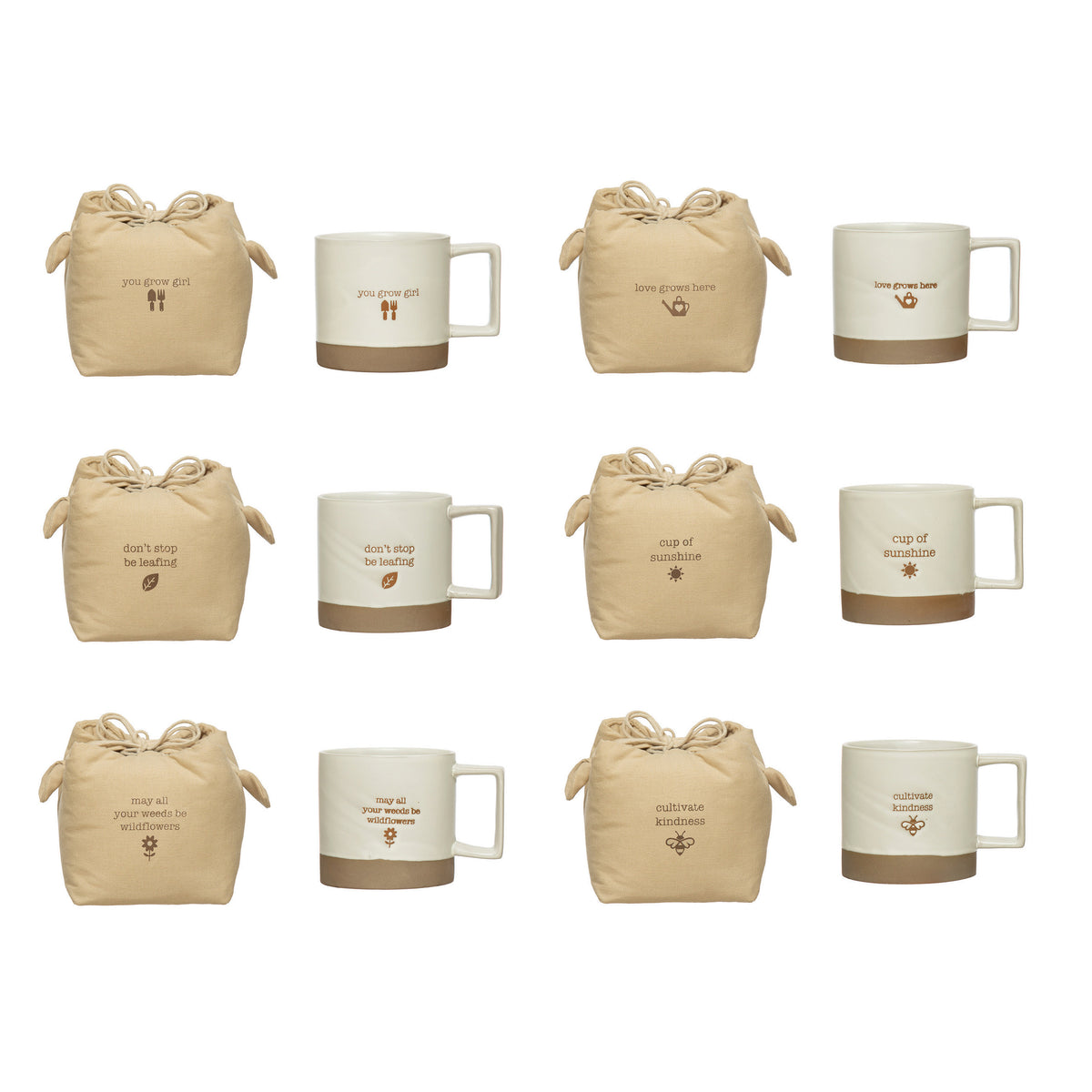 Plant Themed Stoneware Mug in Drawstring Bag, 12oz