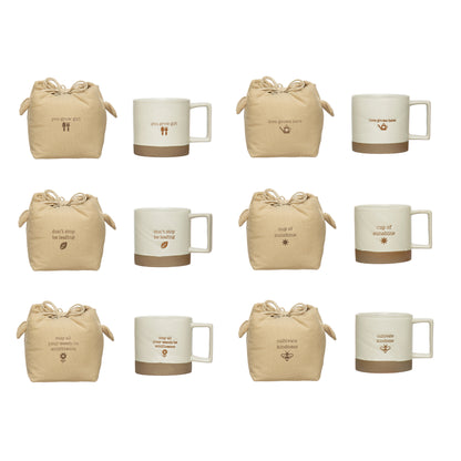 Plant Themed Stoneware Mug in Drawstring Bag, 12oz