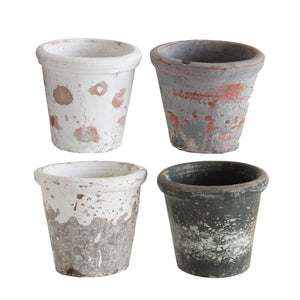 Pot, 3in, Clay, Distressed Finish, 4 Colours