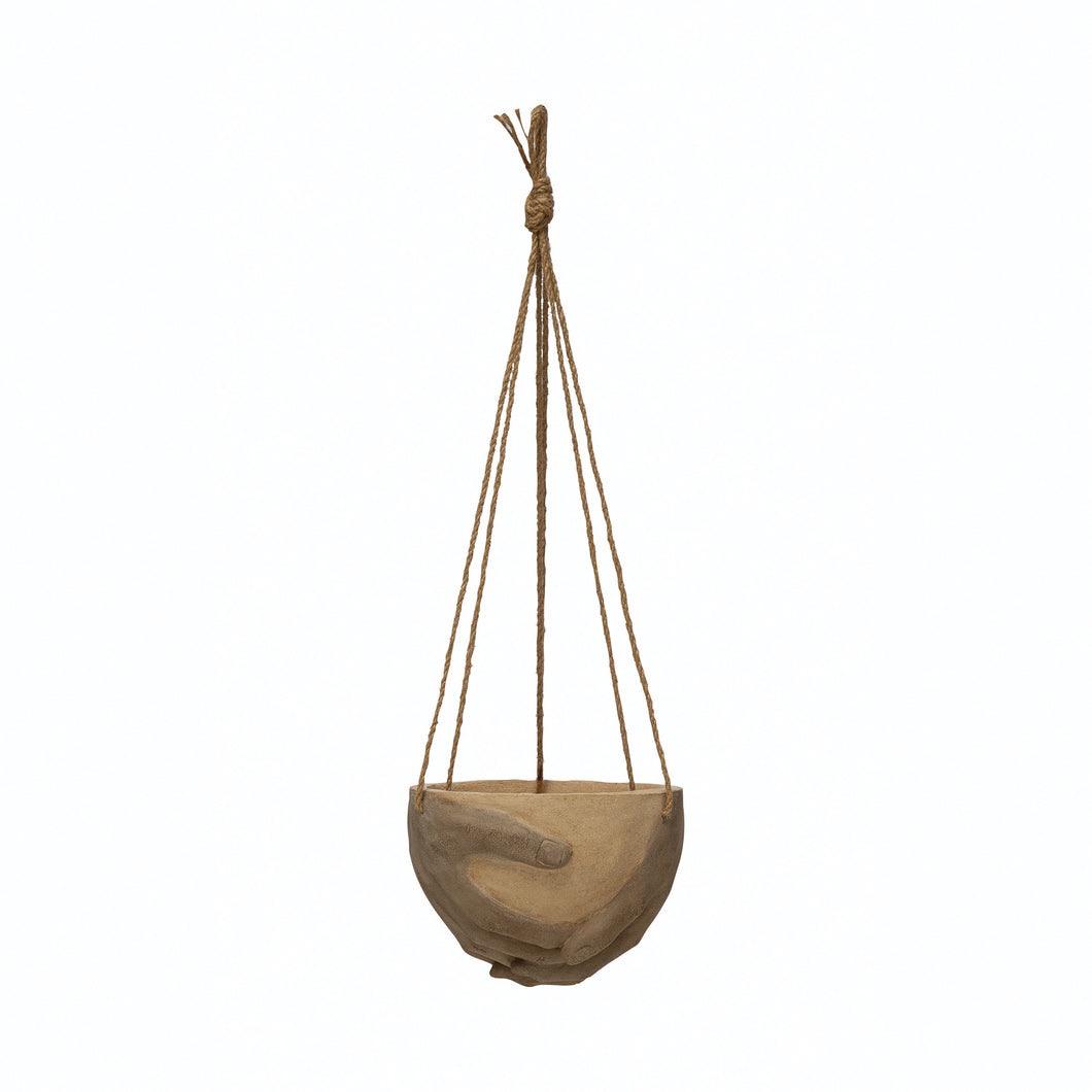 Pot, 4in, Cement, Hands with Jute Hanger