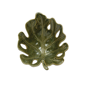 Stoneware Leaf Shaped Bowl with Reactive Glaze