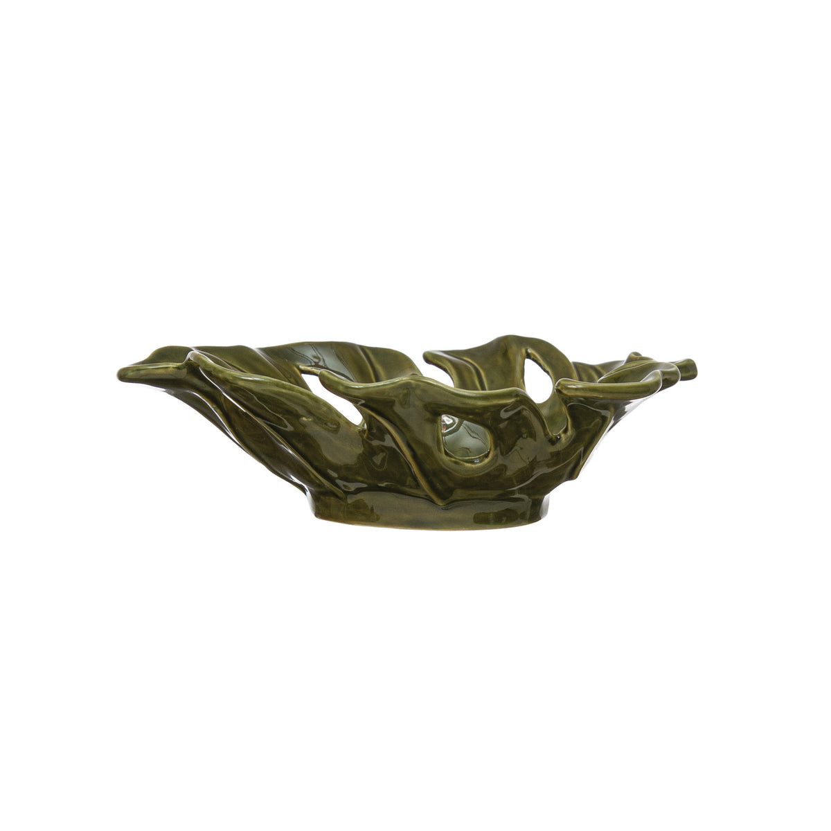 Stoneware Leaf Shaped Bowl with Reactive Glaze