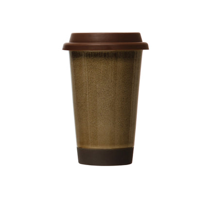 Stoneware Travel Mug with Silicone Lid, 12oz