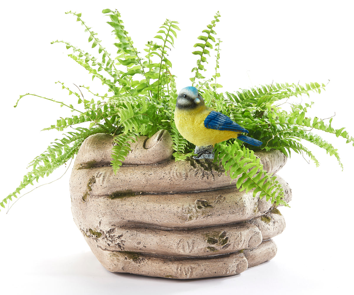 Planter, Oversized Hands with Bird