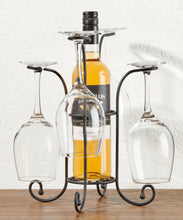 Load image into Gallery viewer, Tabletop Iron Wine Bottle &amp; 4 Glass Holder
