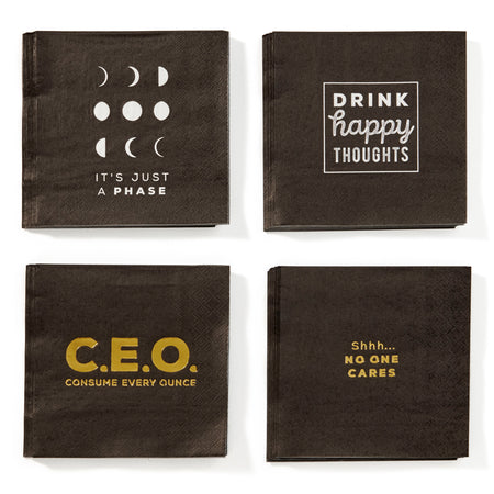 Paper Cocktail Napkin, Drinking, Black, 12 ct