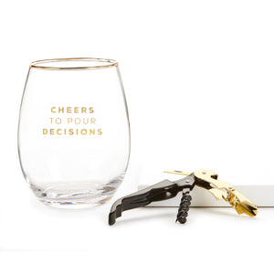 Wine Glass & Corkscrew Set, Pour Decisions