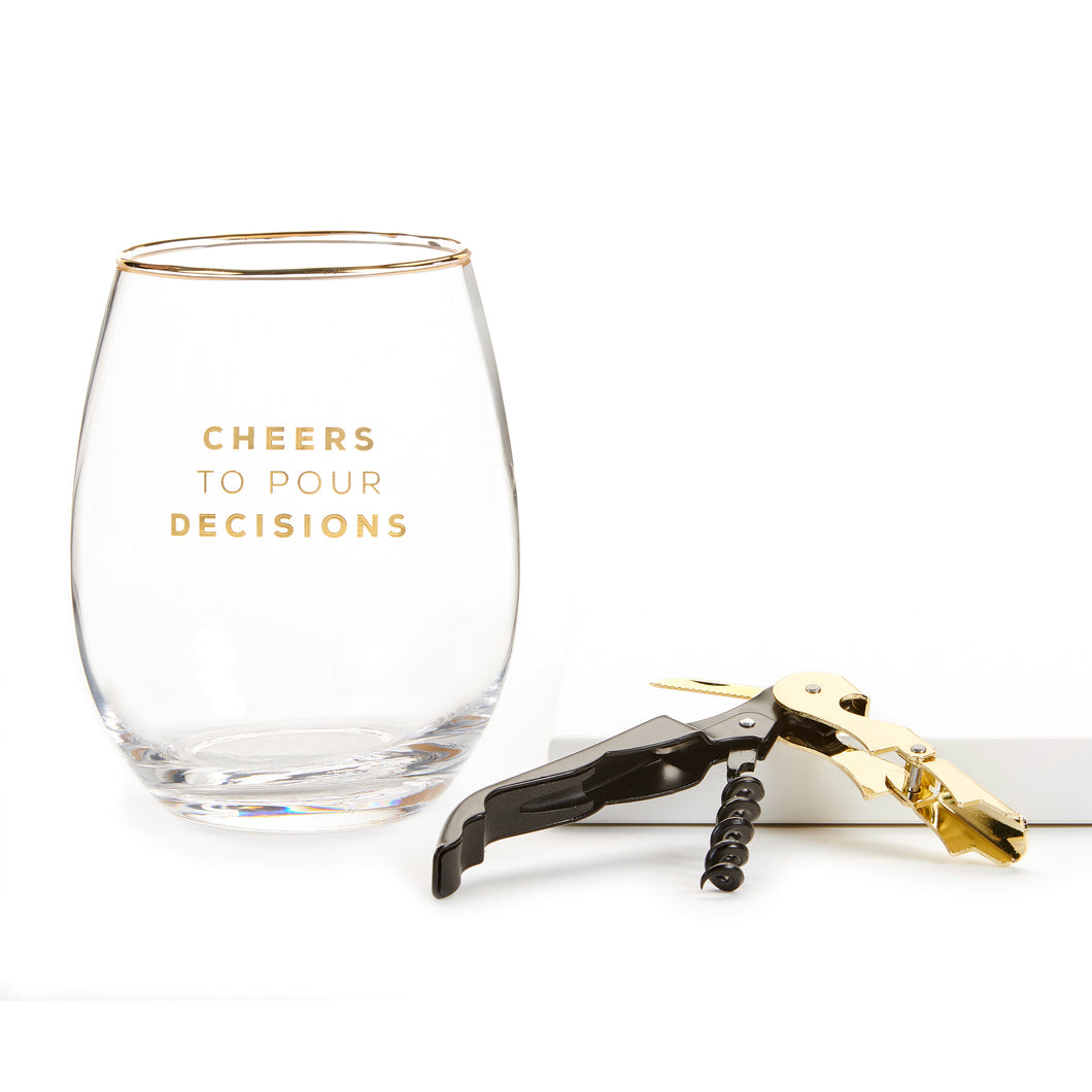 Wine Glass & Corkscrew Set, Pour Decisions