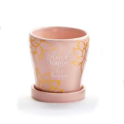 Pot, 3in, Ceramic, Lotus Themed with Saucer
