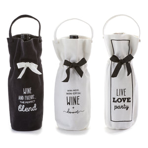 Cotton Wine Bag, Black & White Sentiment, 3 Styles