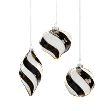 Load image into Gallery viewer, Black &amp; White Spiral Stripe Ornament, 3 Styles
