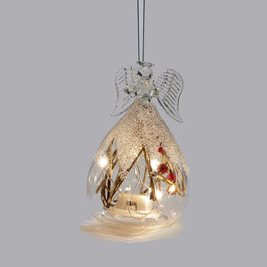 Glass LED Twig Angel Ornament, 6in