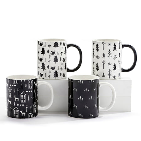 Black & White Scandi Woods Ceramic Mug, 19.5oz