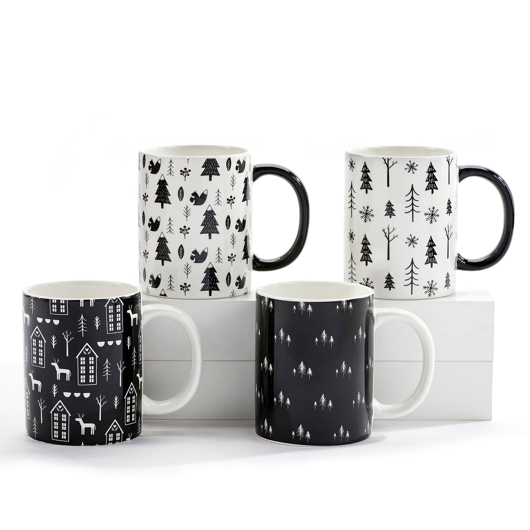 Black & White Scandi Woods Ceramic Mug, 19.5oz