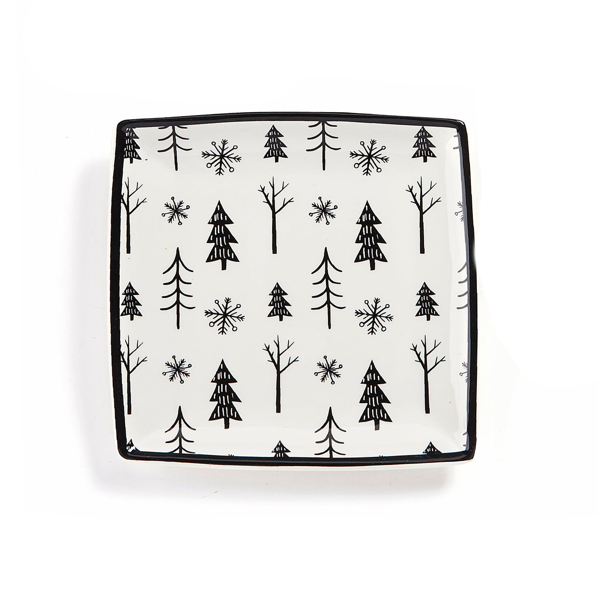 Black & White Scandi Woods Ceramic Plate, 7.25oz
