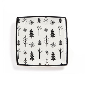 Black & White Scandi Woods Ceramic Plate, 7.25oz