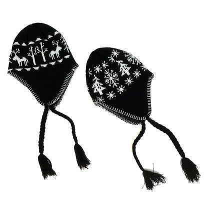 Black & White Scandi Woods Toque with Ear Flaps