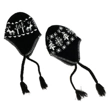 Load image into Gallery viewer, Black &amp; White Scandi Woods Toque with Ear Flaps
