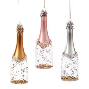 Glass Champagne Bottle Ornament, 3 Styles