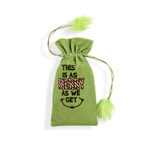 Grinch-Themed Drawstring Wine Bag with Sentiment
