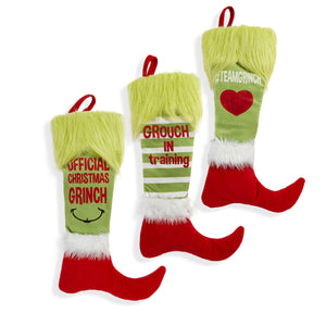Grinch-Themed Stocking w/ Sentiment, 19in, 3 Style