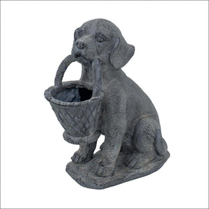Dog Magnesium Statue with Planter, 16.5in