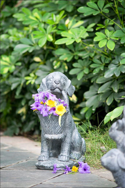 Dog Magnesium Statue with Planter, 16.5in