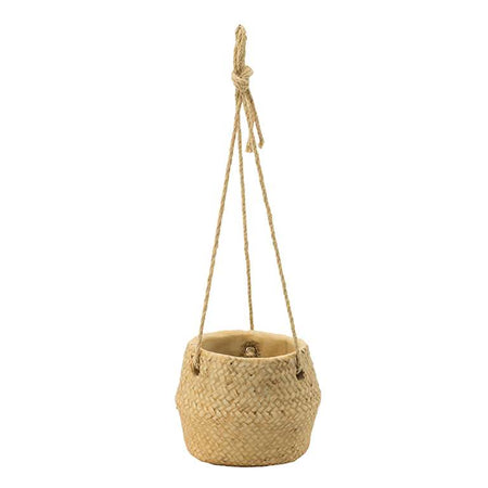 Pot, 4in, Wicker-Look Cement w/ Rope Hanger