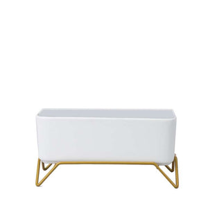 Planter, 7in, Ceramic, White Rect. w/ Gold Legs