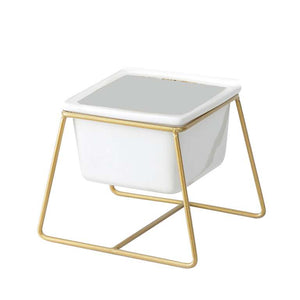 Planter, 4in, Ceramic, White Square w/ Gold Legs