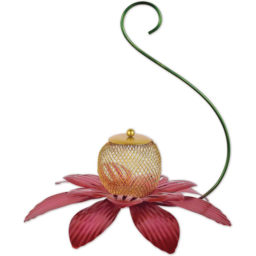 Hanging Metal Flower Platform Bird Feeder, Red