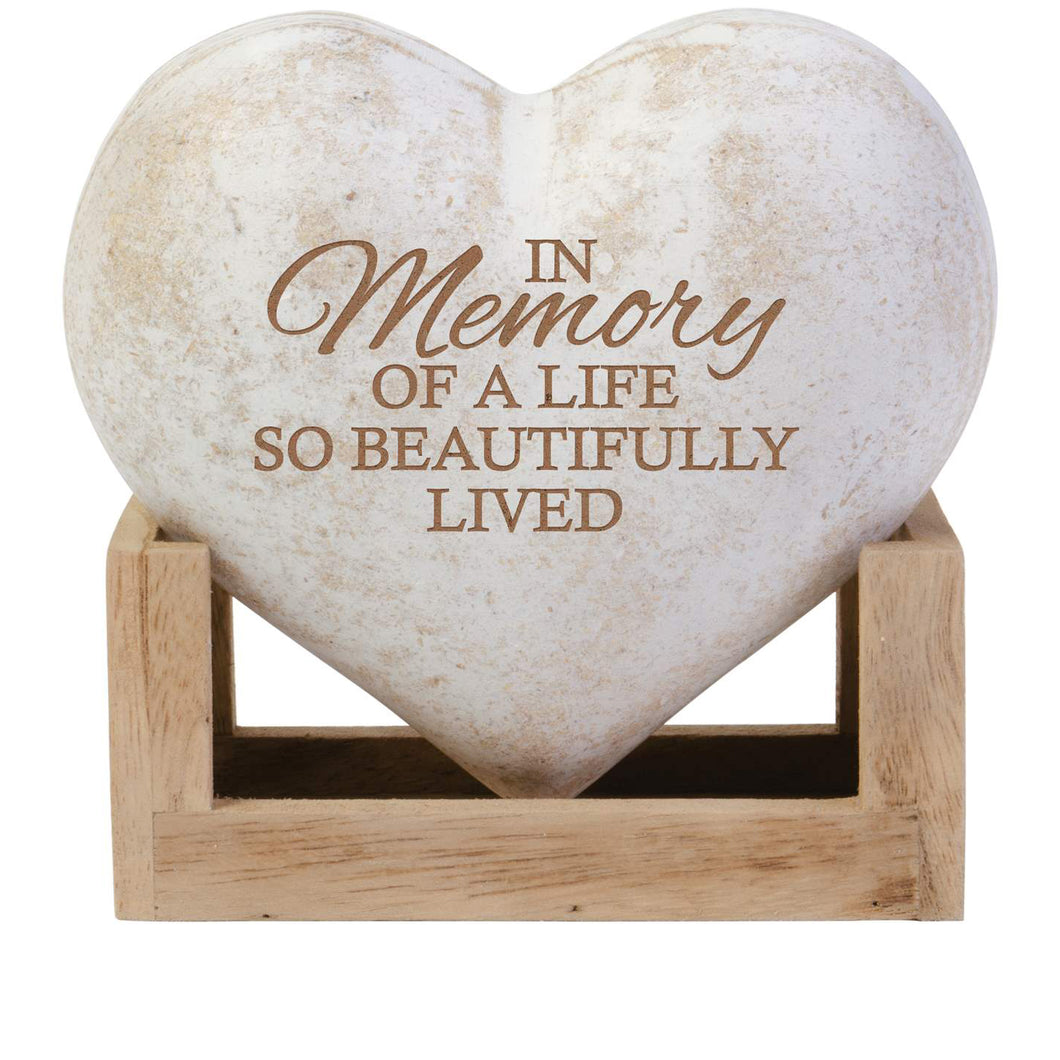 Wood 3D Memorial Heart, Beautifully Lived, 5in