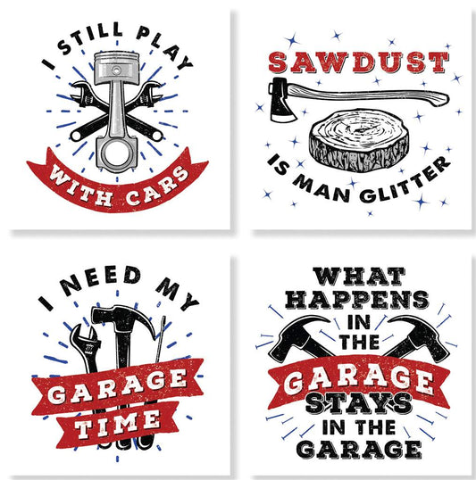 Garage Tool Coasters, Stoneware, Set of 4