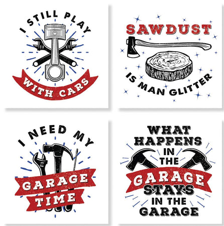Garage Tool Coasters, Stoneware, Set of 4