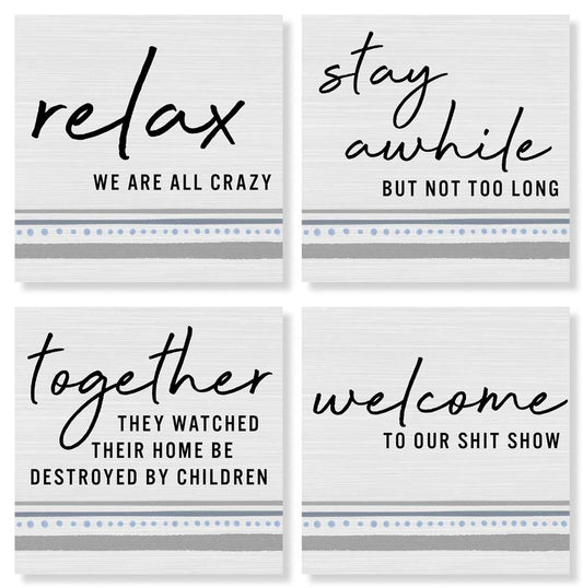 Sarcasm Stripes Coasters, Stoneware, Set of 4