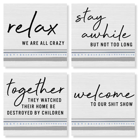 Sarcasm Stripes Coasters, Stoneware, Set of 4