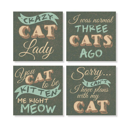 Cat Lovers Coasters, Stoneware, Set of 4