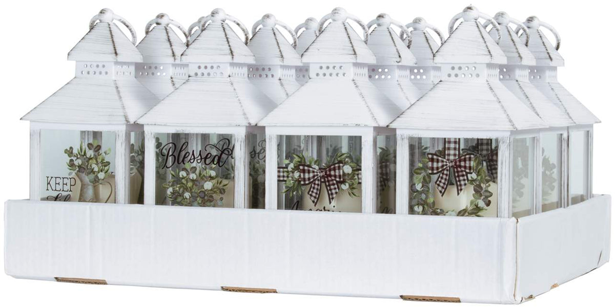 Farmhouse Lantern with LED Candle, 11in, 4 Asst