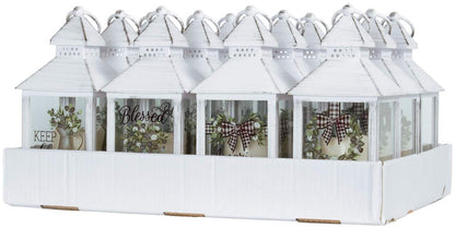Farmhouse Lantern with LED Candle, 11in, 4 Asst
