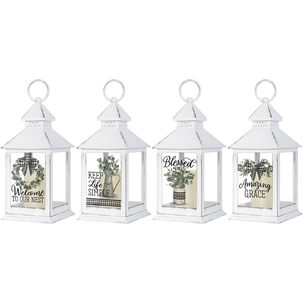 Farmhouse Lantern with LED Candle, 11in, 4 Asst